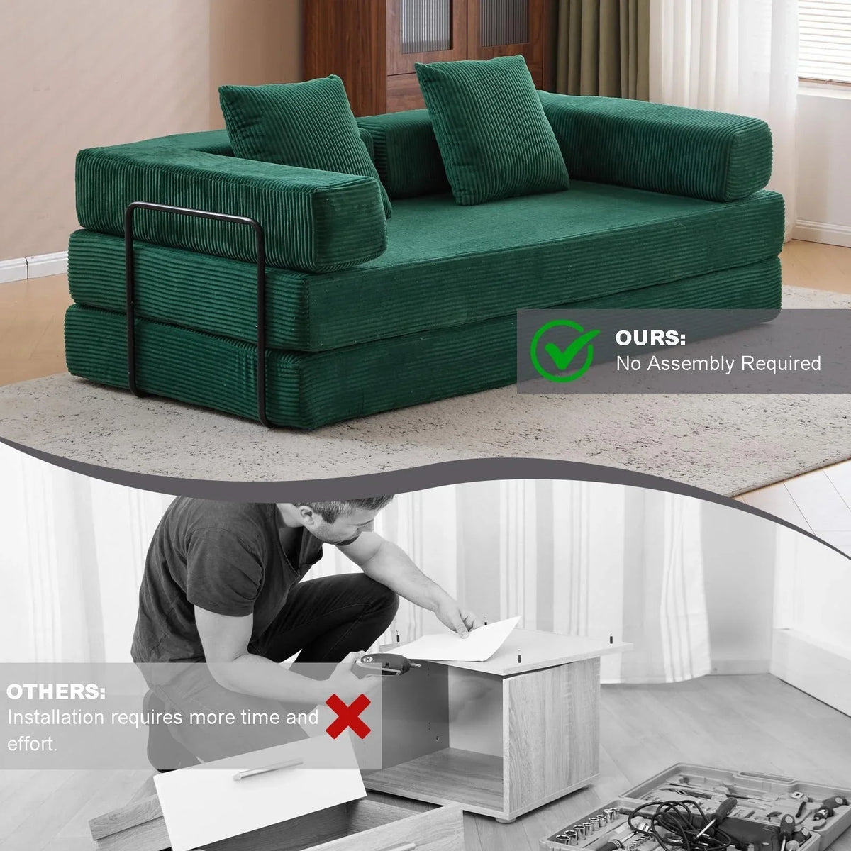 Umwandelbares Bodenschlafsofa mit Rückenkissen, Chenille-Gewebe für Wohnzimmer Schlafzimmer