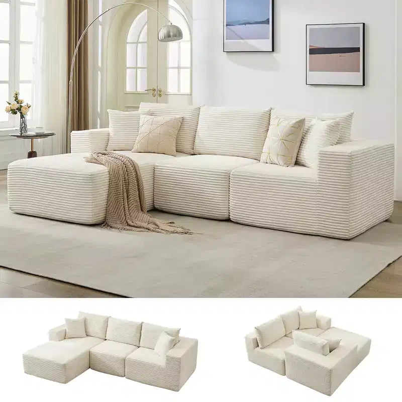 108 Modernes Sofa, 3-Sitzer Polster Ecksofa mit Kissen, Tiefes Sofa, Keine Montage Erforderlich