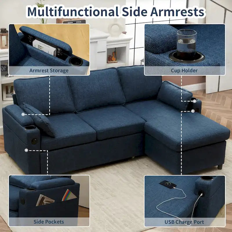 80 L-förmiges Schlafsofa, Sofabett mit Ausziehbett, umwandelbares Schlafsofa