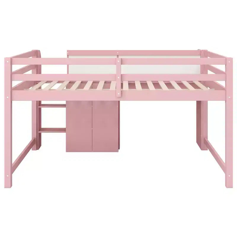 Niedriges Hochbett in Pink/Weiß mit Schreibtisch, Stauraum & Whiteboard – Einzelbett, 1 Person