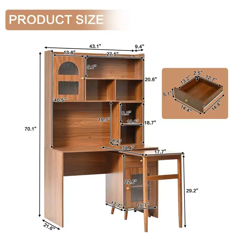 Okak Moderner Home-Office-Computertisch aus Holz mit Desktop/Stuhl & Regal, Jugend-Schüler-Schreibtisch mit Stauraum zum Lernen, Büro