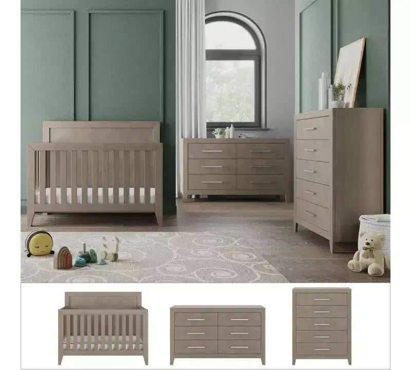 Child Craft Kieran Kinderbett, Doppelkommode und Wäscheschrank Set, 3-teilig, beinhaltet 4-in-1 umwandelbares Kinderbett, Kommode und Wäscheschrank