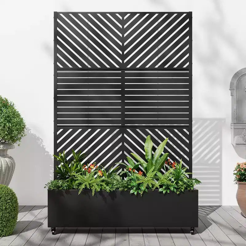 MAYEERTY Pflanzkasten mit Spalier Eisen Schwarz Parallel Line 01 Lamellen klassisch kombiniert Stil 183x119x41cm 3-teiliges Set
