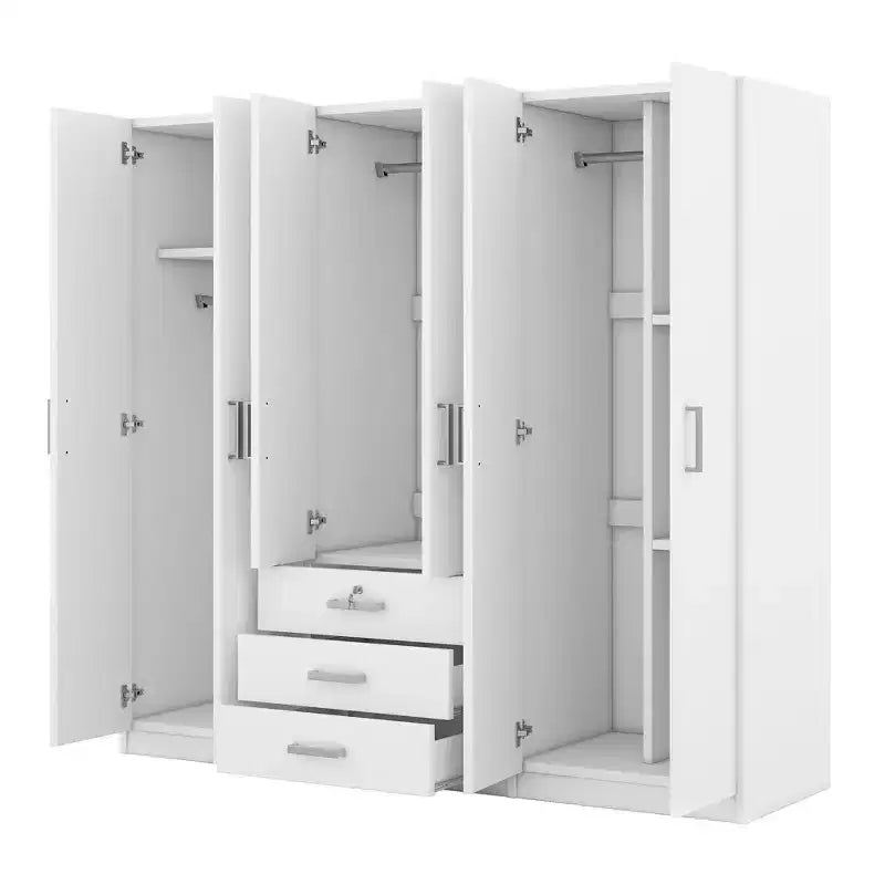 6-türiger Holz-Kleiderschrank mit Schubladen für das Schlafzimmer