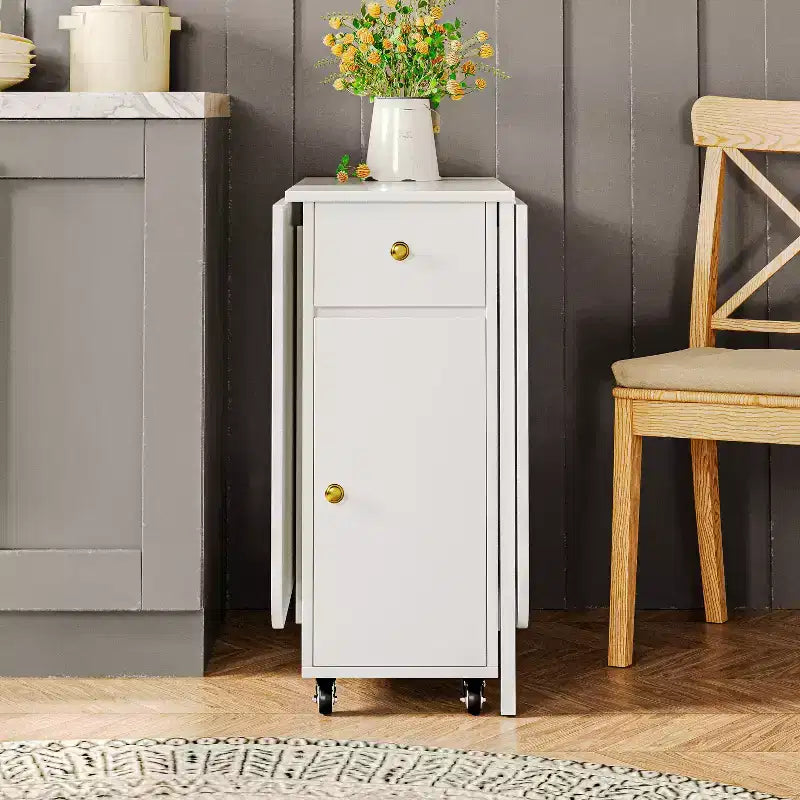 ATJafurn 59'' Klappbarer Esstisch mit Klappplatten für kleine Räume, rechteckiger, ausziehbarer Küchentisch aus Holz mit Rollen und Stauraum
