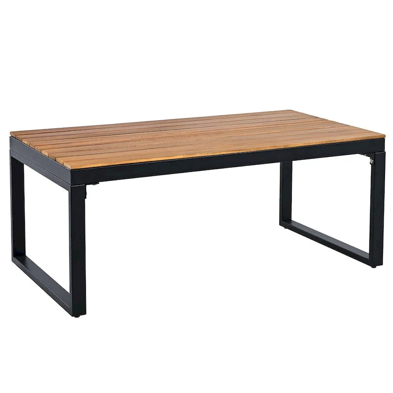 4-teiliges Outdoor-Sofa-Set für 5 Personen mit Couchtisch aus Massivholz und abnehmbaren Kissen