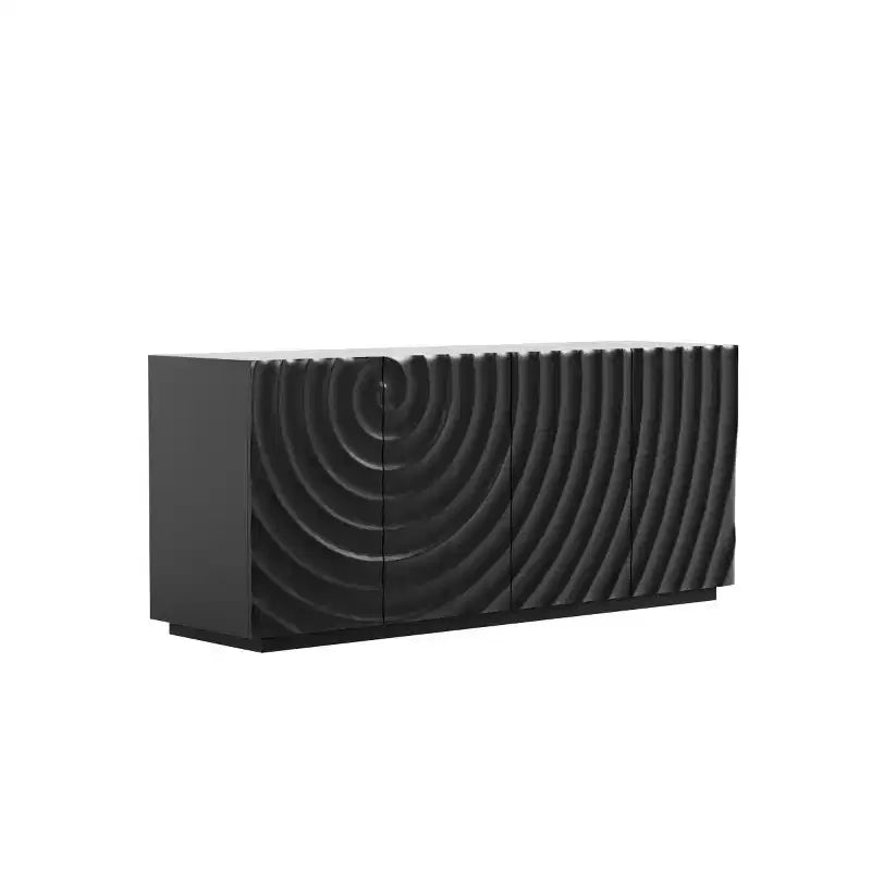 59 Modernes Spiral-Sideboard-Buffetschrank, flaches Kunst-Eingangs-Aufbewahrungsschrank mit 3D-Riffeltextur-Türen