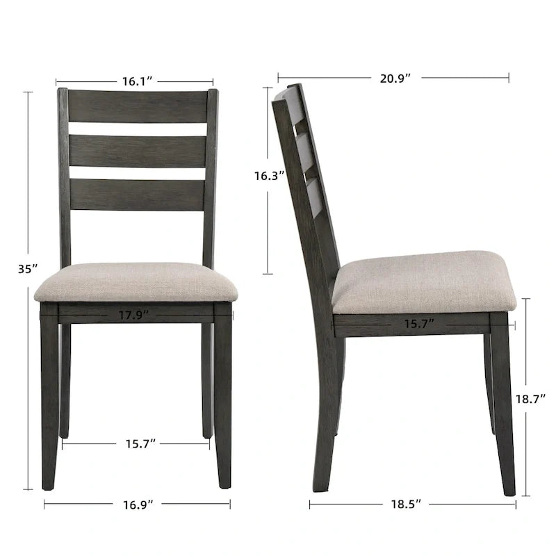 5-teiliges Esszimmerset aus Massivholz 47L (1 Tisch + 4 Stühle mit Sprossenrückenlehne)