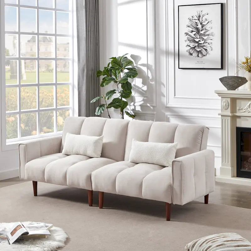 Verwandelbares Futon-Schlafsofa mit verstellbaren Positionen und Holzbeinen