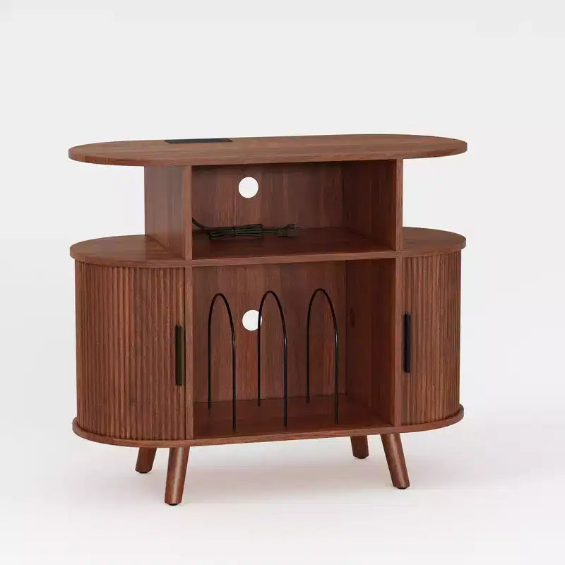 Plattenspielerständer im Mid-Century Modern Stil, Schallplattenregal aus Holz, offener Vinyl-Aufbewahrungsschrank, für Wohnzimmer, Schlafzimmer
