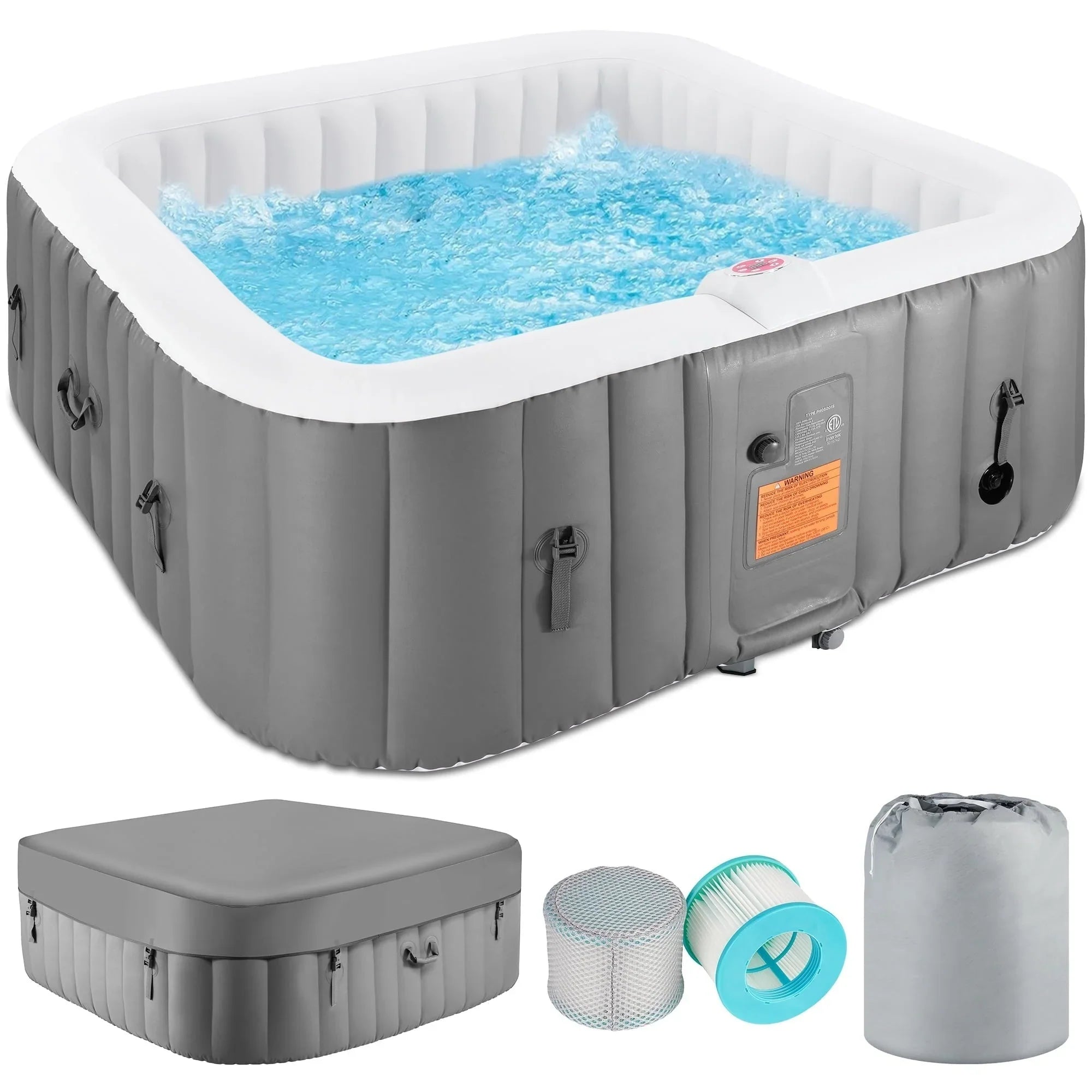 Aufblasbarer Whirlpool für 4–6 Personen mit Bedienfeld und 130 Düsen, isolierter Abdeckung und Bodenschutz – 190 cm B