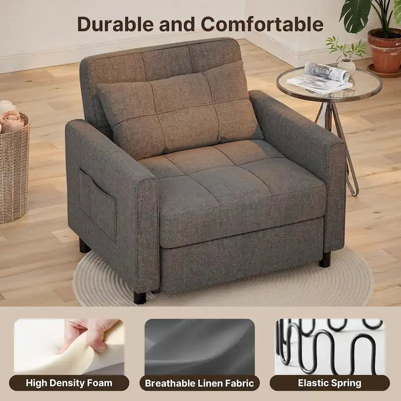 3-in-1 Schlafsofa, ausziehbarer Sessel, umwandelbarer, verstellbarer, klappbarer Polster-Lounge-Sofa