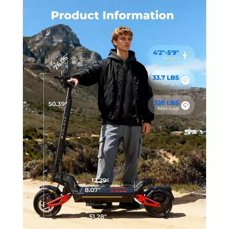 ECOLEAP L7 PRO Elektroroller für Erwachsene, 4000W Spitzenleistung Doppelmotor, 70 km/h, 120 km Reichweite, Doppelradaufhängung, Scheibenbremsen vorne und hinten, UL