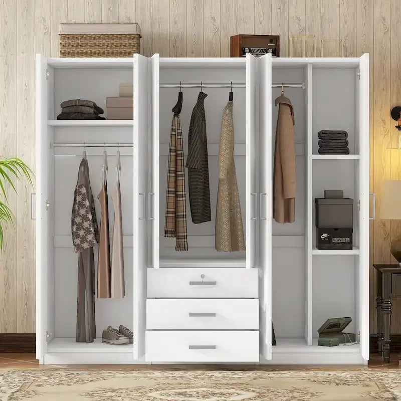 6-türiger Holz-Kleiderschrank mit 3 großen Schubladen für das Schlafzimmer