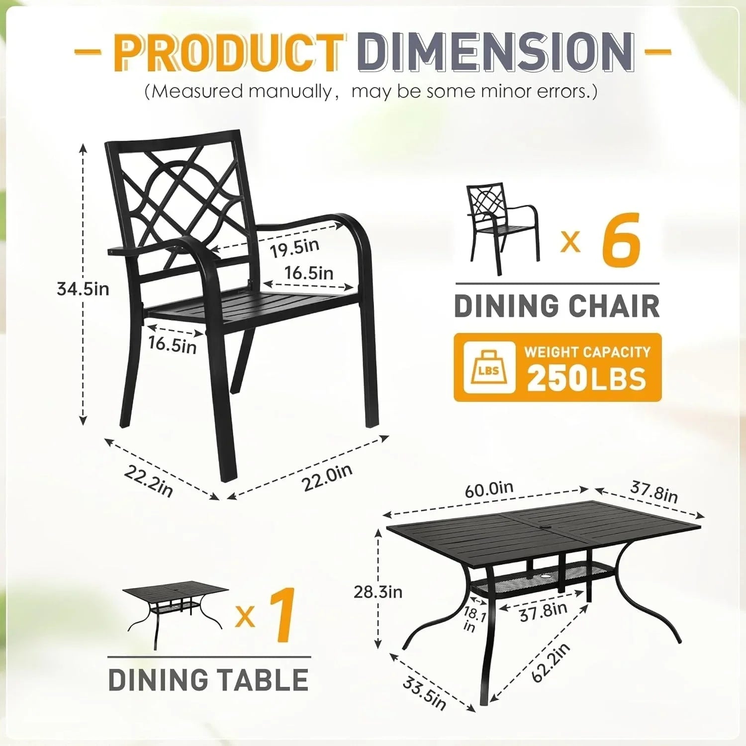 SUNCROWN Garten-Essgruppe 5/7-teilig, Stahl, Tisch mit Metalllatten und stapelbaren Stühlen, pulverbeschichteter Rahmen