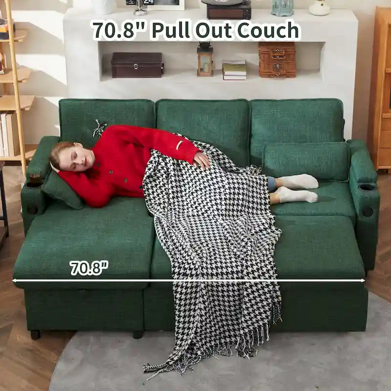 80 L-förmiges Schlafsofa, Sofabett mit Ausziehbett, umwandelbares Schlafsofa