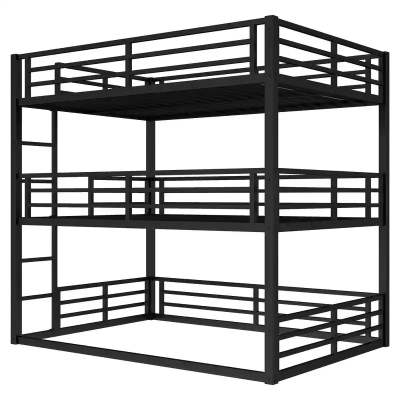 Etagenbett für drei Personen, Full über Full über Full, aus Metall, mit Sicherheitsgeländern, strapazierfähiges Etagenbett mit geräuschreduziertem Design, Schwarz