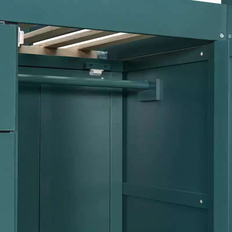 Etagenbett „Full-over-Full“ mit Kleiderschrank und Schubladen, platzsparendes Etagenbett aus Holz in voller Größe mit Rausfallschutz für Apartment, Schlafzimmer
