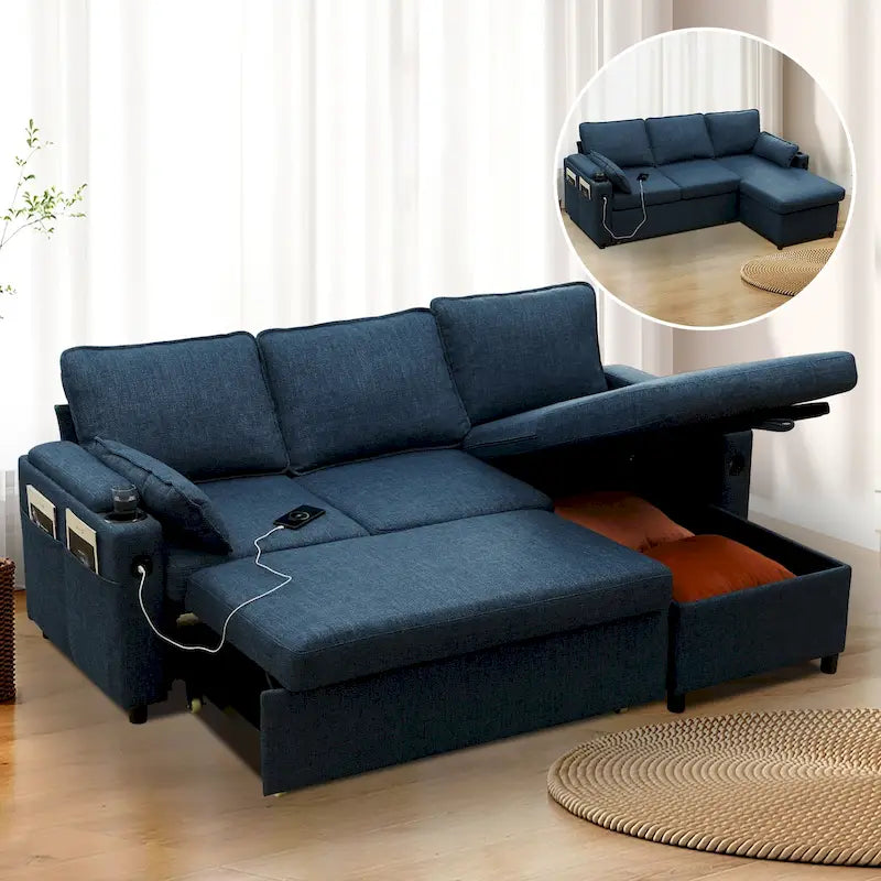 80 L-förmiges Schlafsofa, Sofabett mit Ausziehbett, umwandelbares Schlafsofa