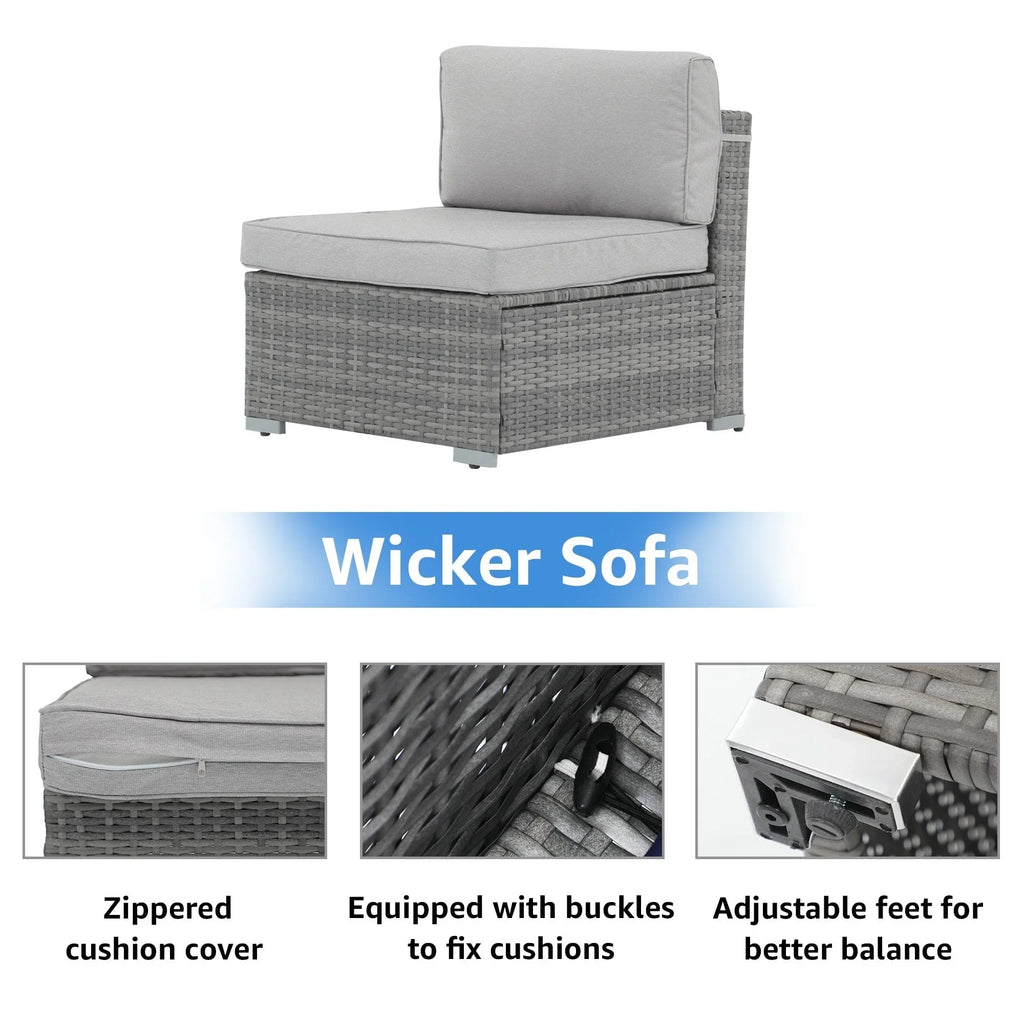 7-teiliges Outdoor-Sofa-Set aus Korbweide/Stahl mit Polstern