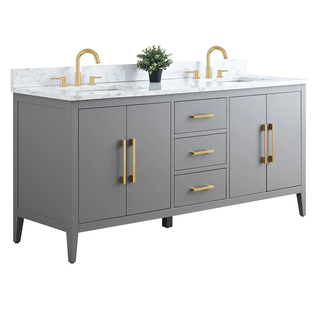 Vanity Art 72 Zoll Badezimmer-Waschtischunterschrank mit Doppelwaschbecken und Kunstmarmorplatte