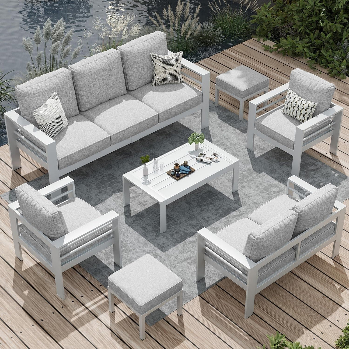 AECOJOY 7-teiliges Aluminium-Terrassenmöbel-Set Outdoor-Gesprächsgarnitur