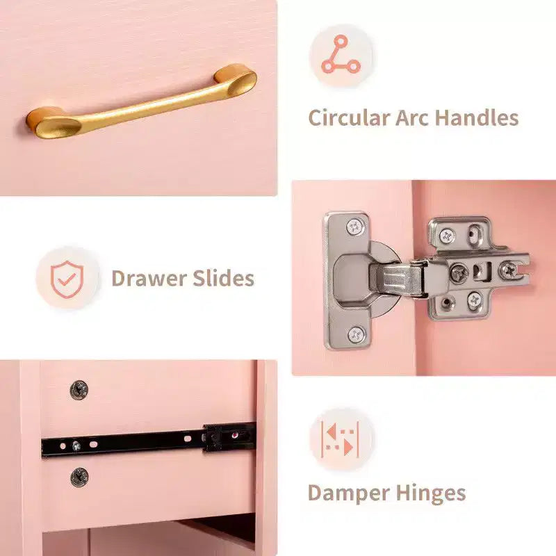 Schwarz/Pink Moderner Maniküre-Nageltisch mit Glasplatte & Handauflage, Einzelplatz