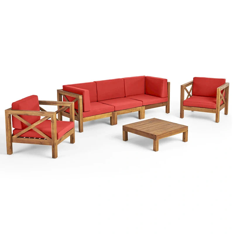 Brava 6-teiliges Loungeset aus Akazienholz von Christopher Knight Home für den Außenbereich