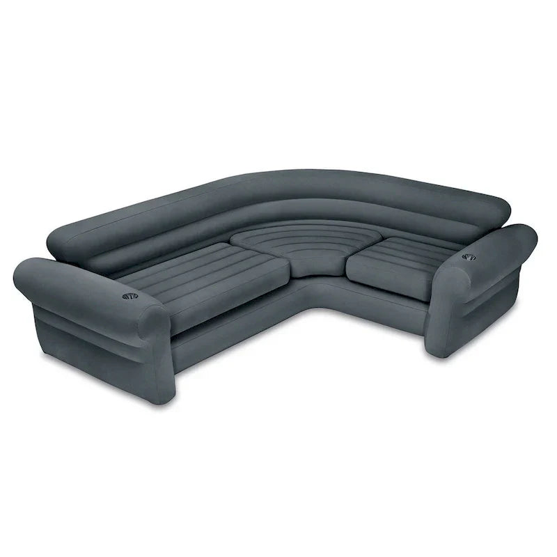 Intex Ecksofa L-förmige aufblasbare Lounge-Couch mit Getränkehaltern, Grau (2er Pack) - 26