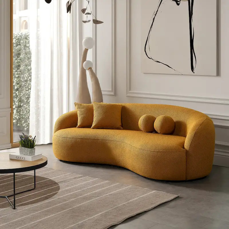 Blaine Japandi-Stil Luxuriöses modernes geschwungenes Sofa aus Bouclé-Stoff