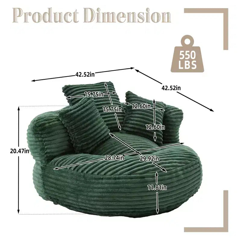 Sitzsacksofa für Erwachsene und Kinder, übergroßer Cord-Sitzsackstuhl mit 3 Kissen und Armlehne für Wohnzimmer und Schlafzimmer