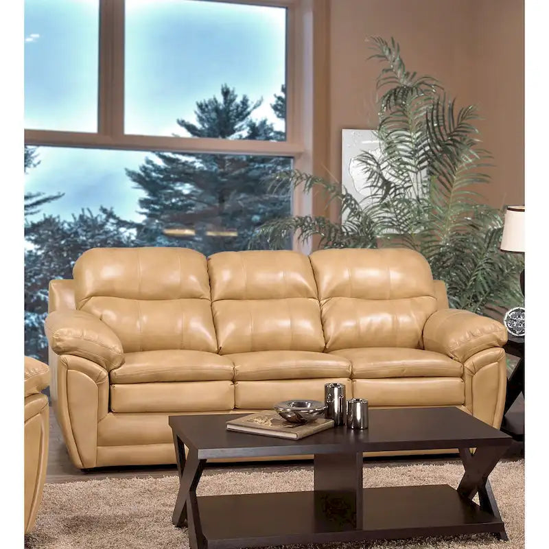 Simon Hellbraun-braunes Ledergel-Sofa, Loveseat und Sessel-Set