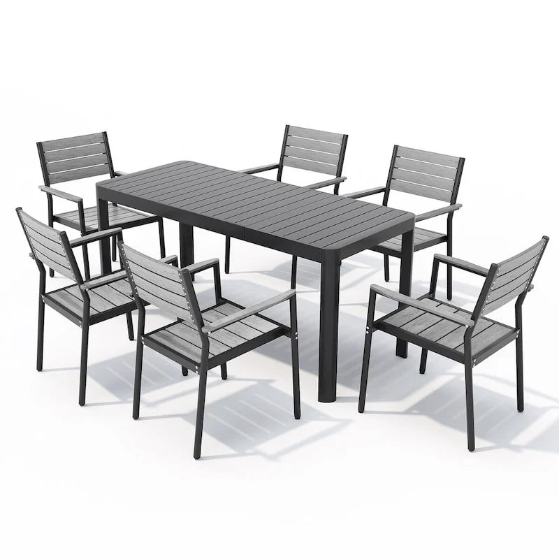 Outdoor 5/7-teiliges Terrassen-Essgruppe aus Aluminium mit stapelbaren Stühlen und ausziehbarem Tisch