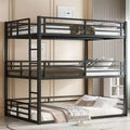 Etagenbett für drei Personen, Full über Full über Full, aus Metall, mit Sicherheitsgeländern, strapazierfähiges Etagenbett mit geräuschreduziertem Design, Schwarz
