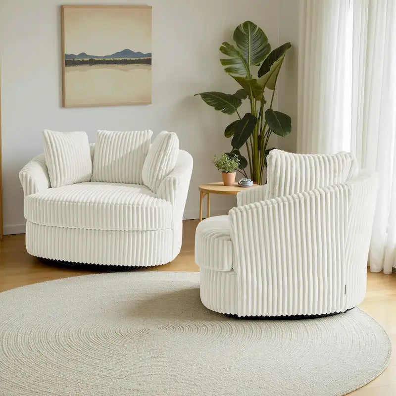 2er-Set übergroßer 43 W Plüsch-Cord-Drehsessel mit Kissen
