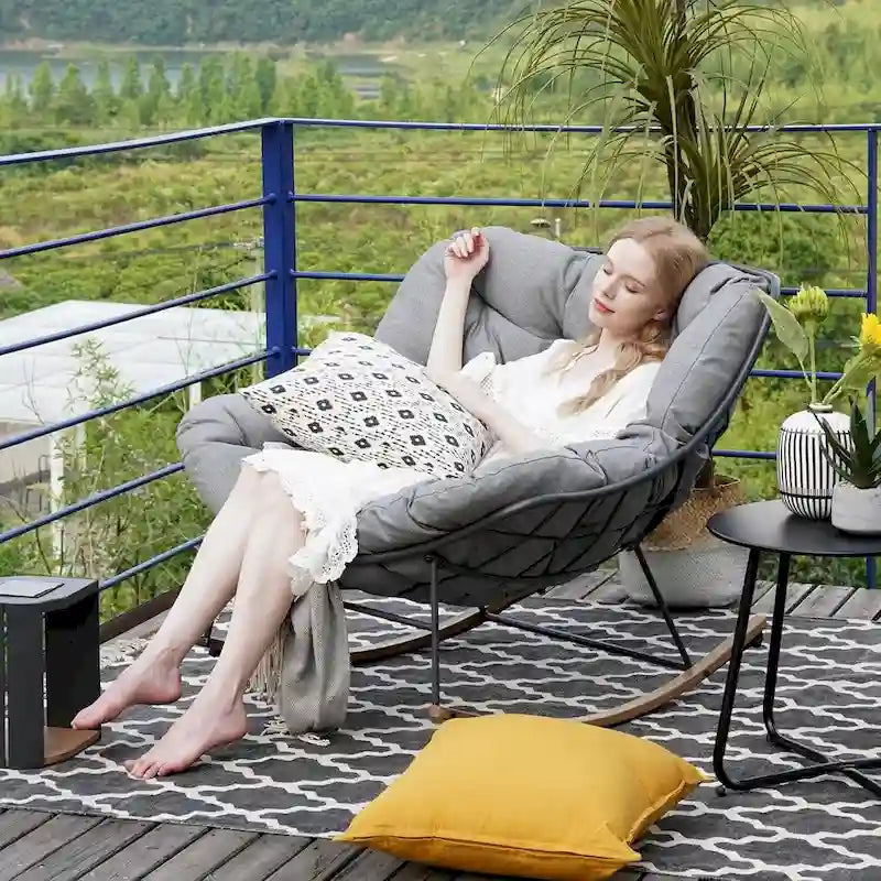 Riesiger Terrassen-Schaukelstuhl, Eier-Freistuhl für Innen und Außen mit Kissen, gepolsterter moderner Lounge-Sessel für Garten, Hinterhof