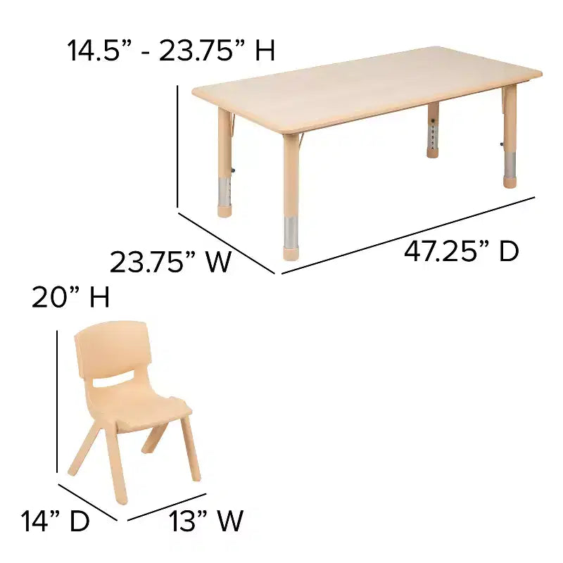 Emma and Oliver 23.625B x 47.25L Rechteckiger höhenverstellbarer Aktivitätstisch aus Kunststoff mit 6 Stühlen