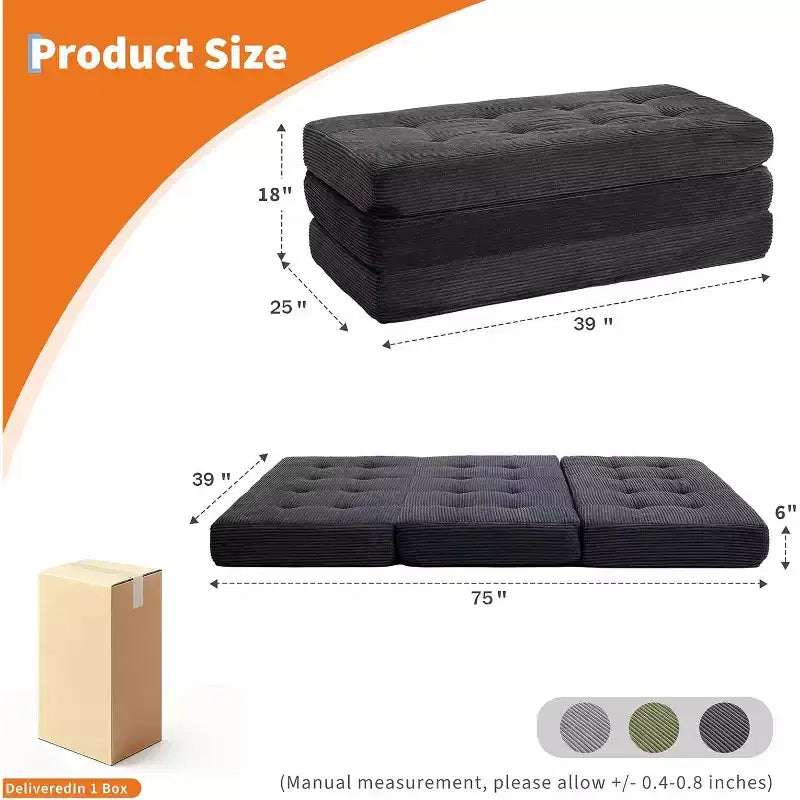 39x75 dreifach faltbares Memory Foam Schlafsofa, 6 getuftete Matratze