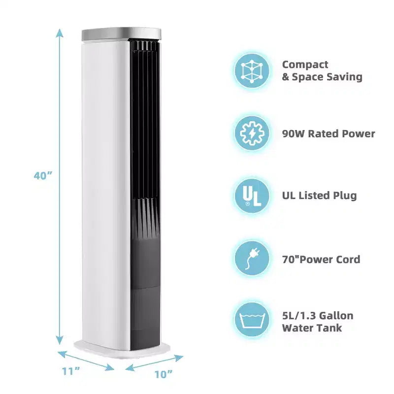 Costway 3-in-1 Tragbarer Verdunstungs-Luftkühler 40'' Turmventilator ohne Rotorblätter mit Zeitschaltuhr