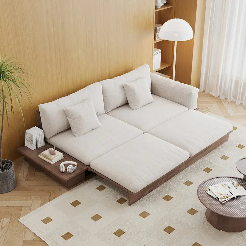 JASIWAY Modernes Sofa aus Massivholz mit Polsterung aus Baumwollleinen