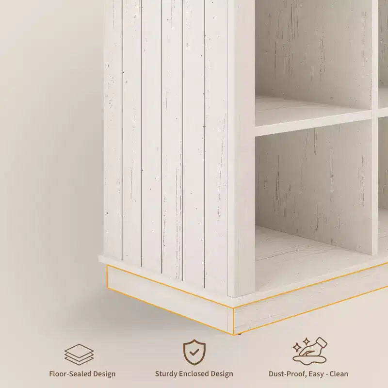 8 Würfelregal, Bücherregal im Landhausstil, 157,5 cm langes Holzregal für den Eingangsbereich, langes, niedriges Bücherregal für das Wohnzimmer