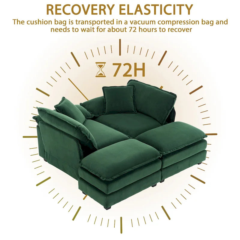 2-Sitzer-Sofa mit 2 Kissen, 2 Polstern und 2 Hockern, bequemes Sofa – Tiefes Wohnzimmersofa, Modulsofa