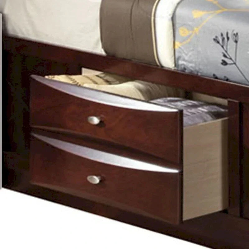 Paneelbett Queen Size mit Kopfteilregal und Schubladen, Braun