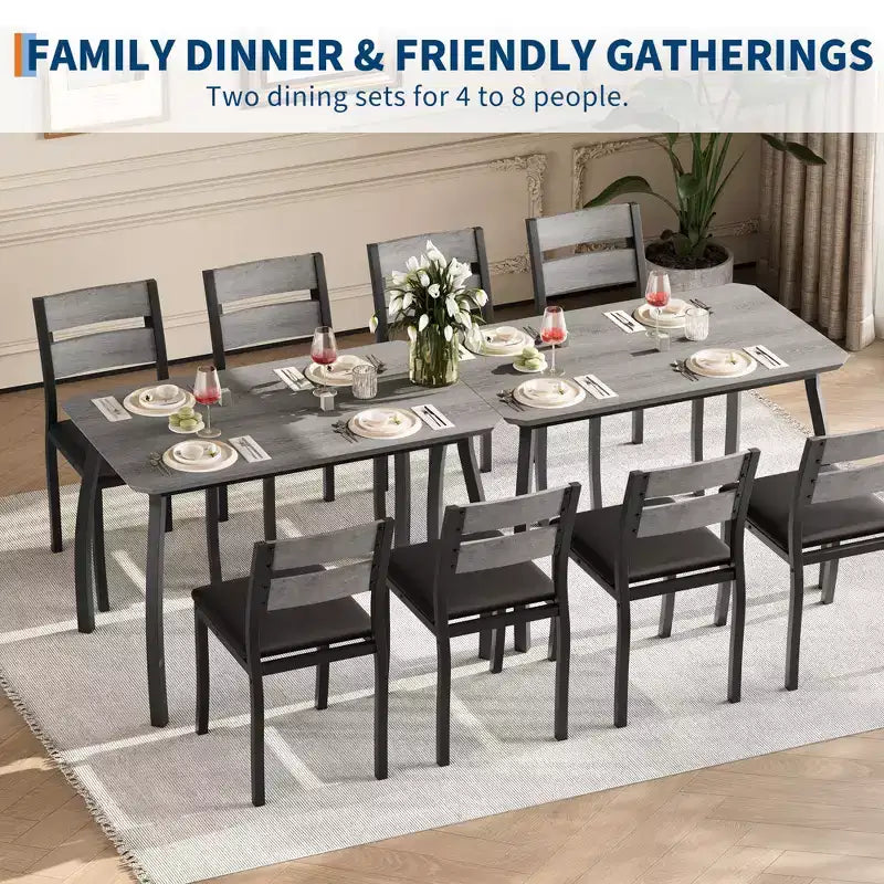 5-teiliges Küchen-Tisch- und Stuhlset mit Metallrahmen und abgeschrägtem Design