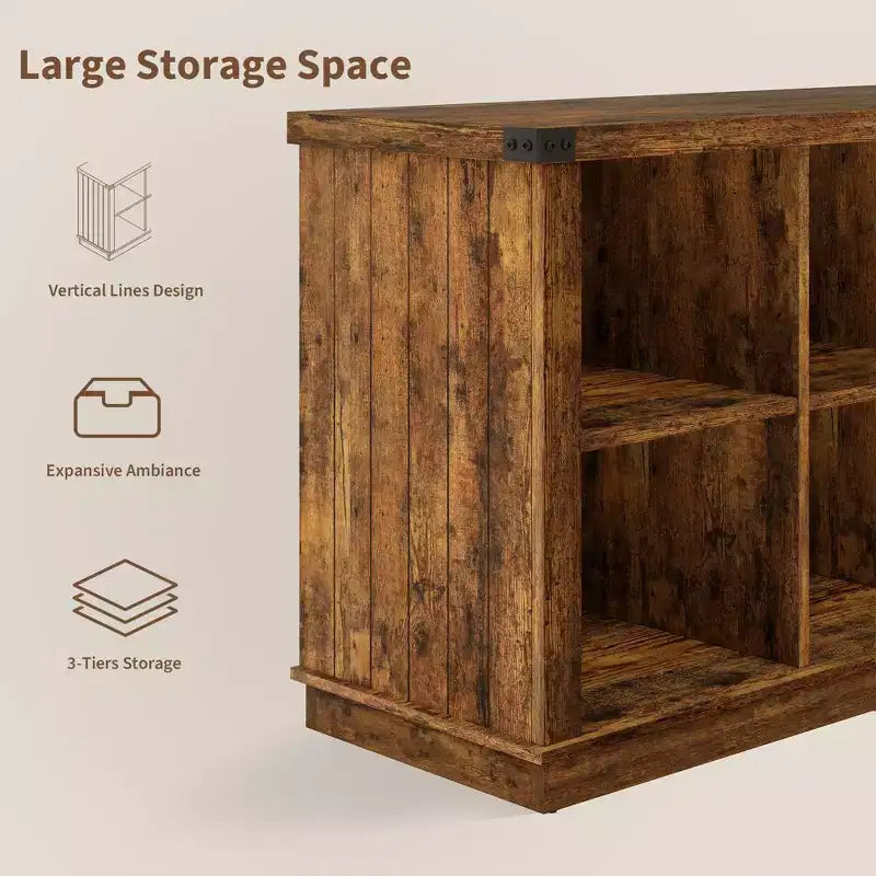 8 Würfelregal, Bücherregal im Landhausstil, 157,5 cm langes Holzregal für den Eingangsbereich, langes, niedriges Bücherregal für das Wohnzimmer