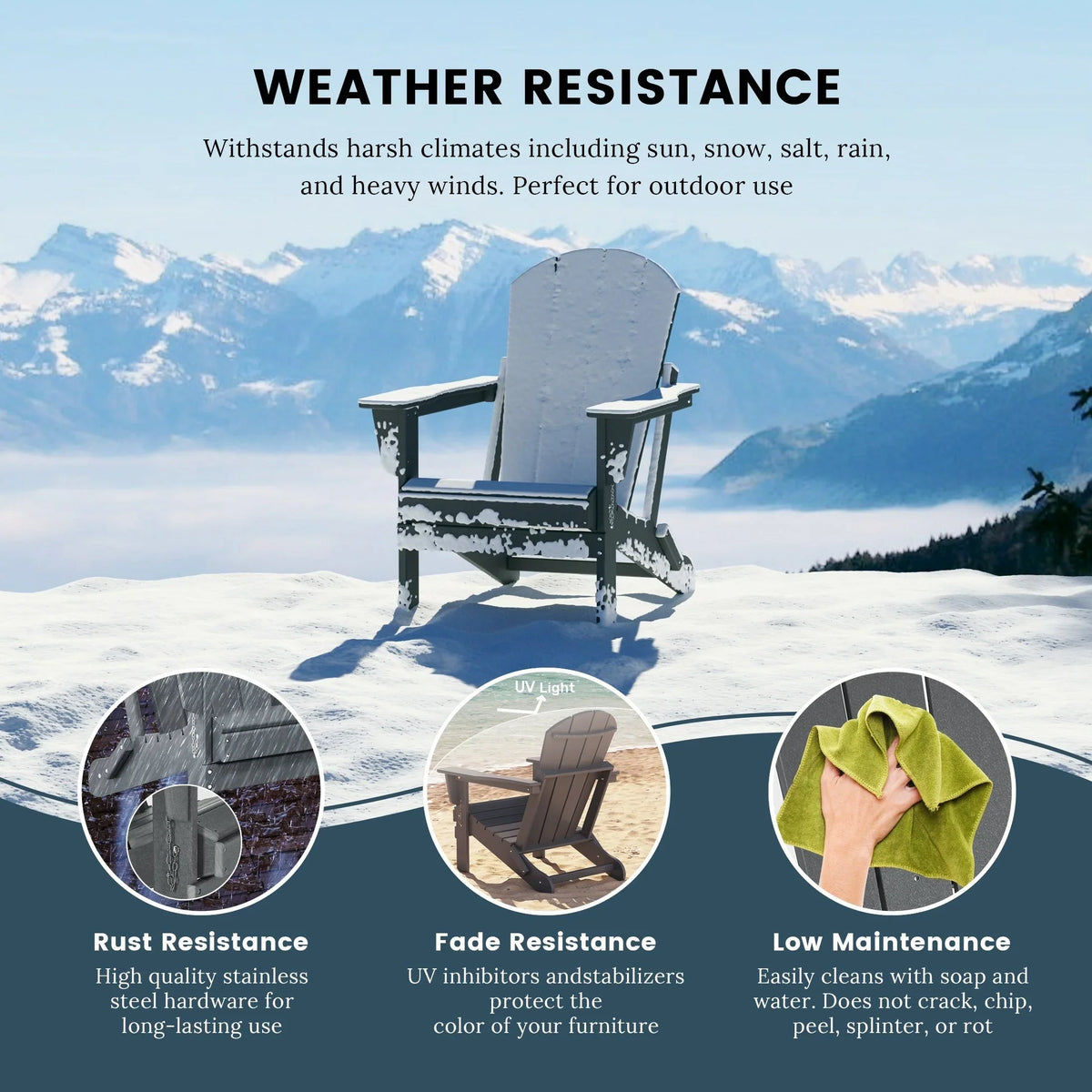 Polytrends Laguna Faltbarer Adirondack-Stuhl für den Außenbereich, wetterfest und lichtbeständig