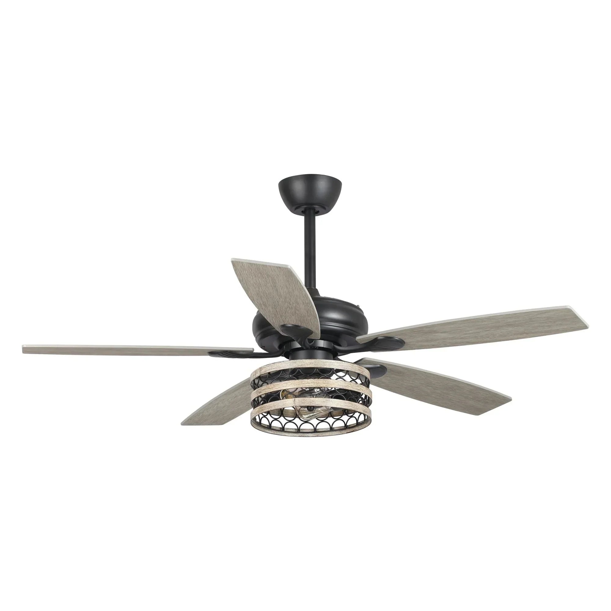 52 Farmhouse Driftwood 5-Flügel Deckenventilator mit Käfig in Schwarz und Fernbedienung