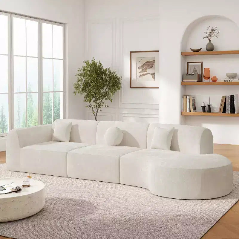140-Zoll Modernes geschwungenes Ecksofa mit Récamiere, 3-teiliges Set, für Wohnzimmer