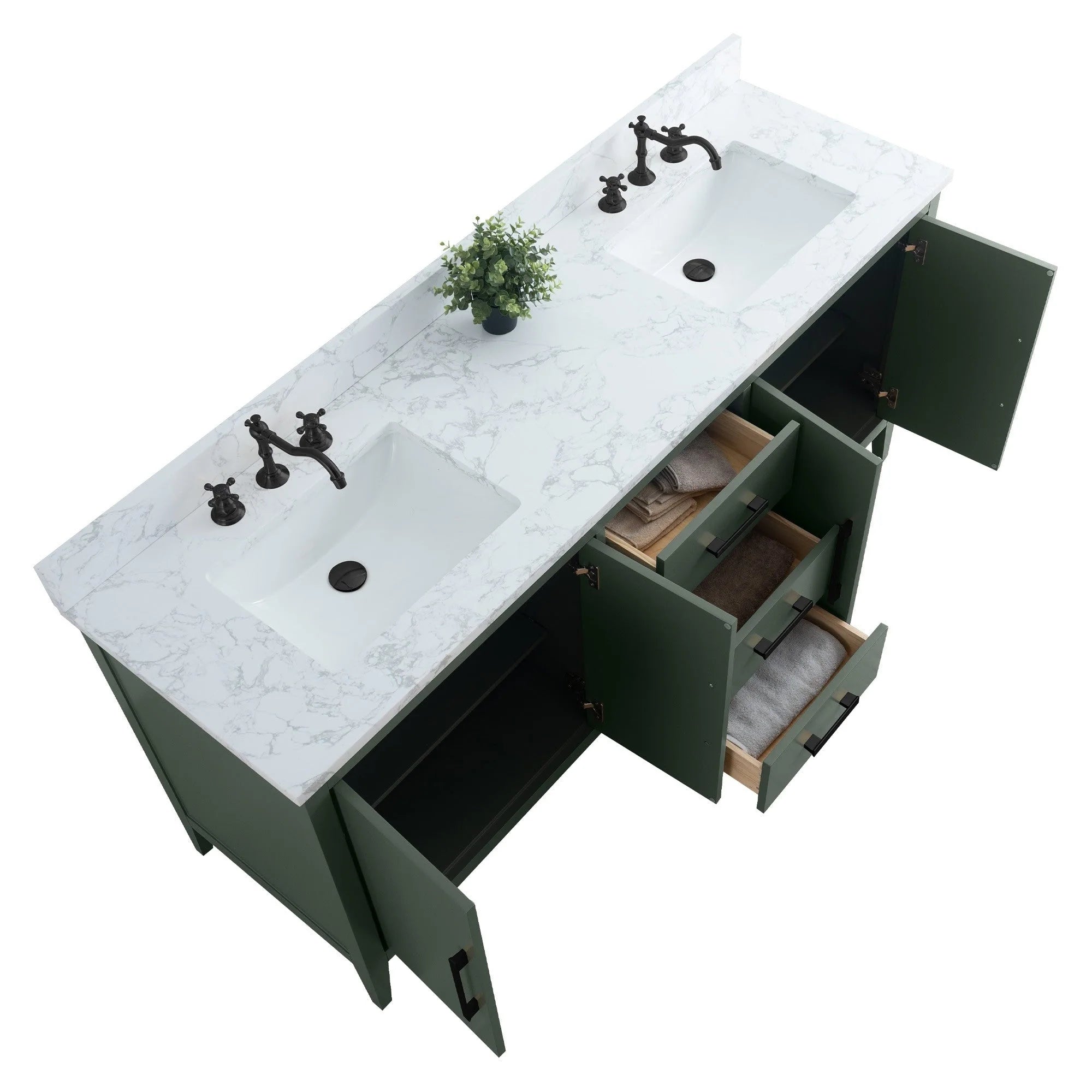 Vanity Art 72 Zoll Badezimmer-Waschtischunterschrank mit Doppelwaschbecken und Kunstmarmorplatte