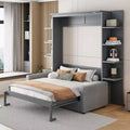 Whisen Modern Design Queen-Size Schrankbett mit Holzrahmen, Sofa und Regalen